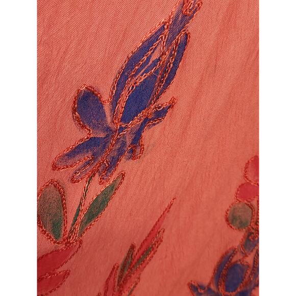 Asymmetrical Dress Boho Hippie Watercolor Ombre Peach Rust Floral Embroidered M - Picture 9 of 15